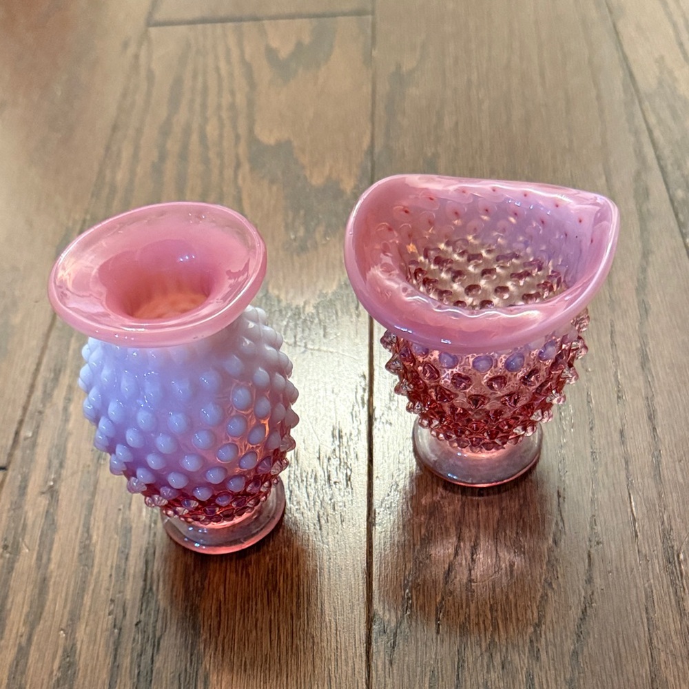 Fenton Pink and White Hobnail Vases set